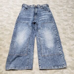 Pilcro Jeans Womens 32T Blue Wide Leg Denim Acid Wash Double Knee